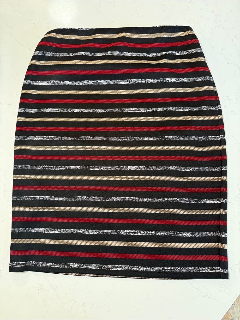 Roz & Ali Striped Pencil Skirt in Black, Red & Tan